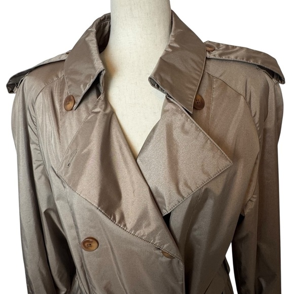 Vtg British Mist Long Trench Coat Women's size 14 Champagne Shimmer academia - Picture 2 of 16
